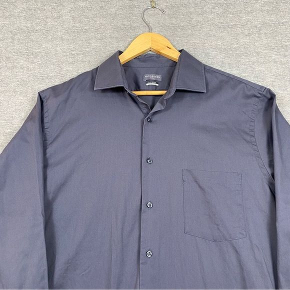 Van Heusen Mens Dark Grey Flex Regular Fit Long Sleeve Button Down Shirt  16 1/2 - Picture 3 of 11